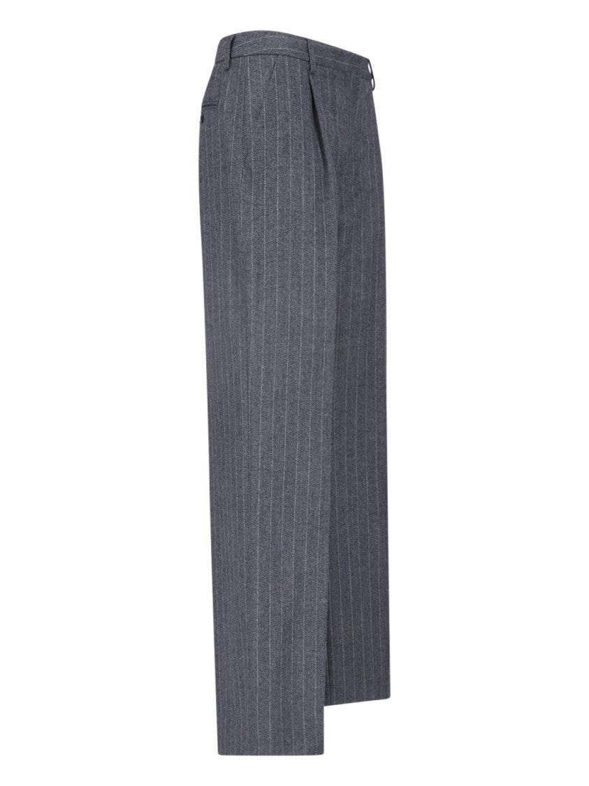 Lardini Grey Virgin Wool Pinstripe Straight-Leg Pants