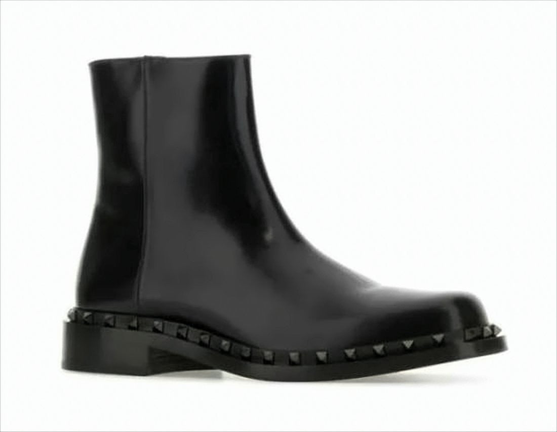 Valentino Garavani Calf Leather Ankle Boots With Pyramid Studs