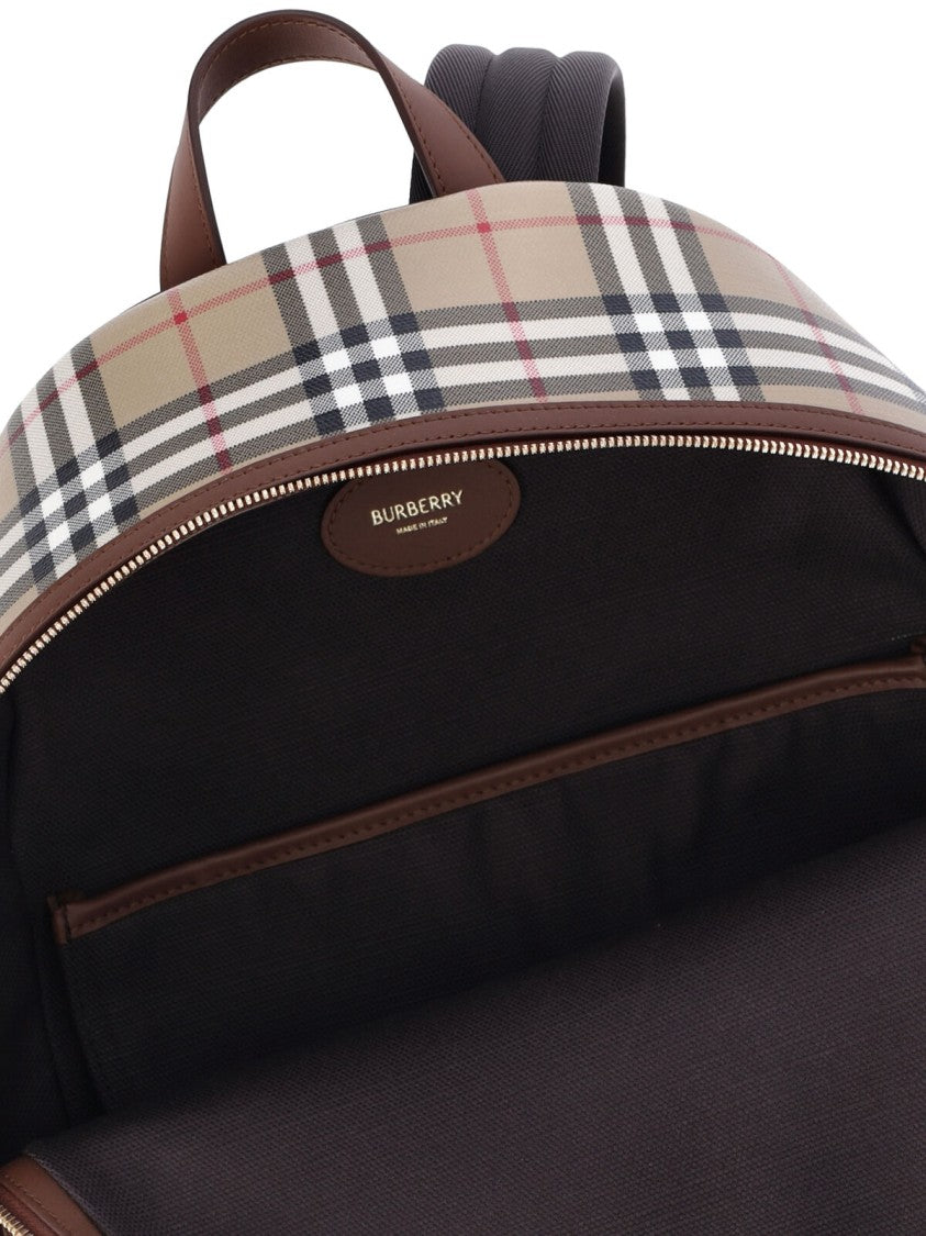 Burberry Beige Check Embroidered Cotton Canvas Backpack