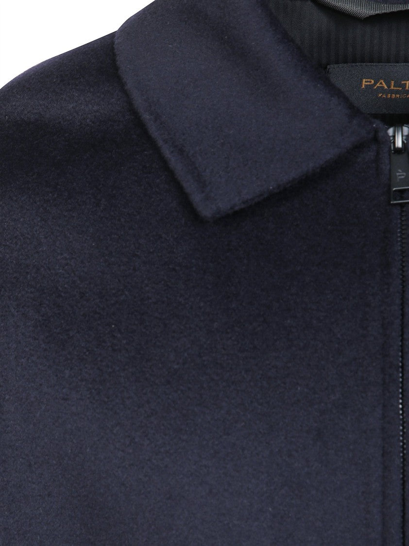 Paltò Blu Cropped Zipper Classic Collar Jacket