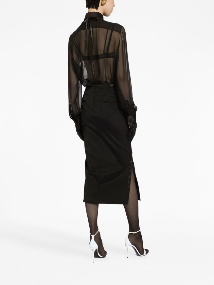 Dolce & Gabbana Sheer Black Long-Sleeved Silk Blouse