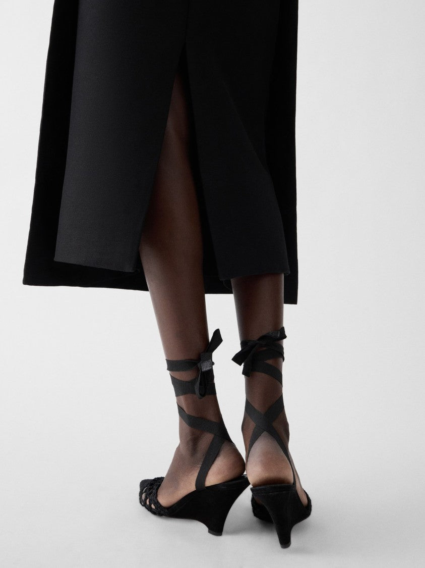 Jacquemus Black Fitted Pleated Apron Midi Dress