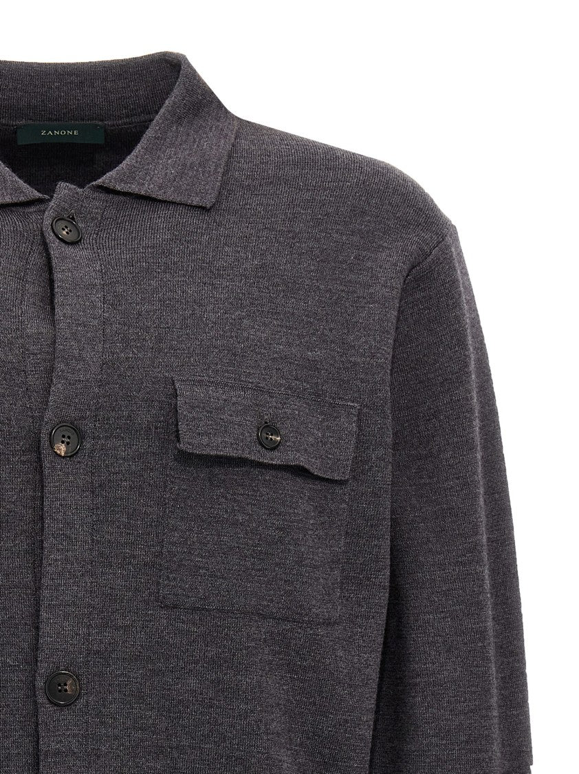 Zanone Classic Grey Wool Cardigan With Button Closure And Flap Pockets