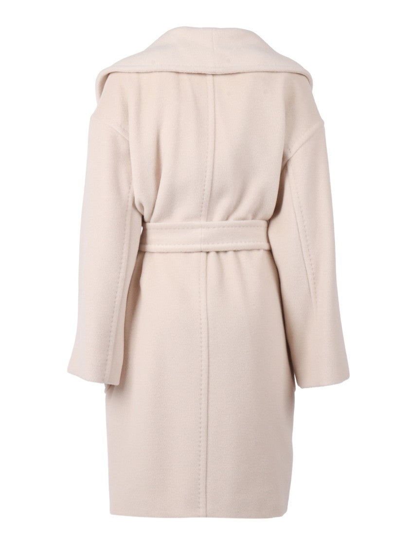 Max Mara Beige Short Coat With Wide Shawl Collar And Self-Tie Belt