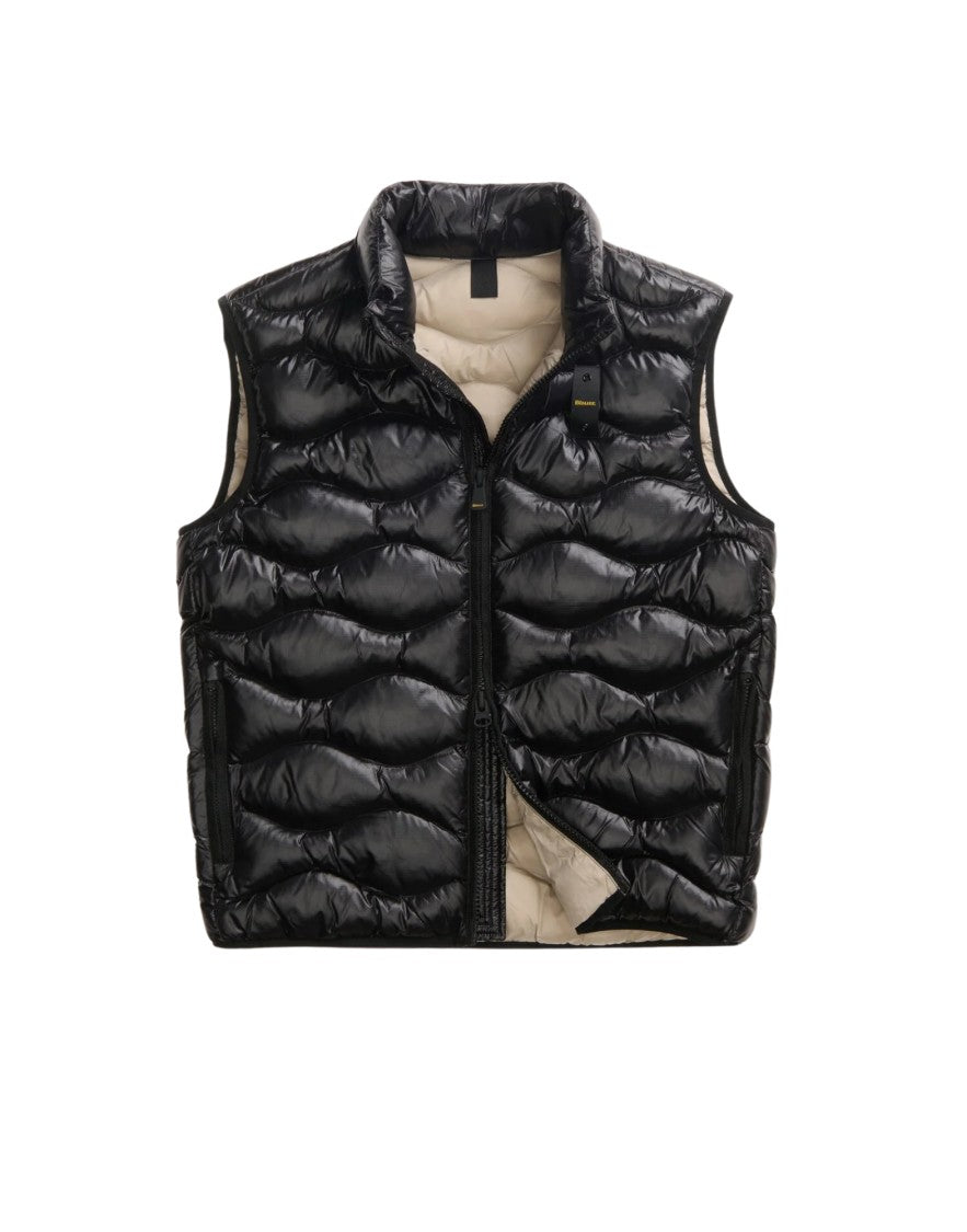 Blauer Black Micro-Rip Nylon Padded Vest