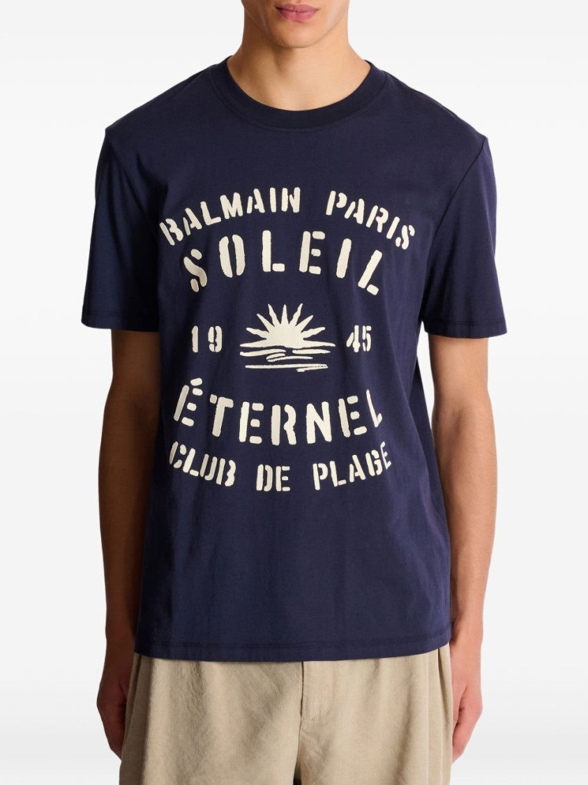 Balmain Blue Crew Neck Short Sleeve T-Shirt
