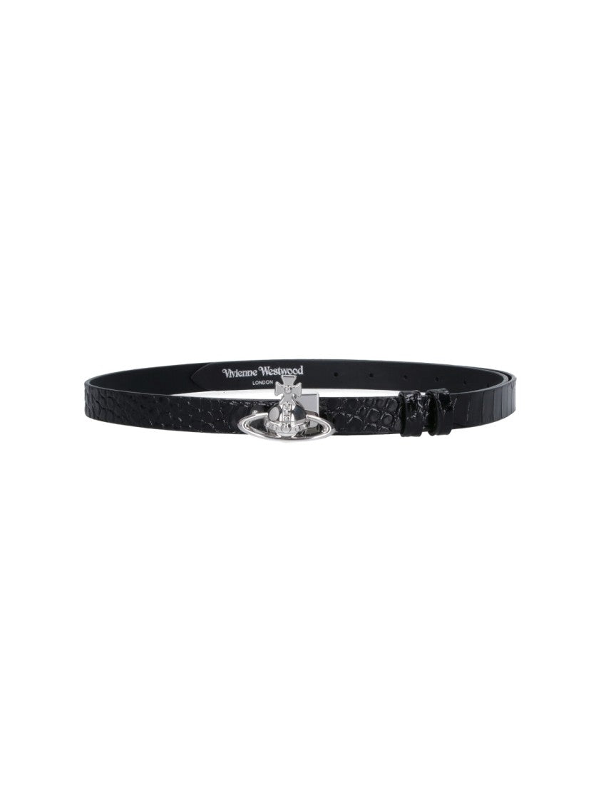 Vivienne Westwood Slim Calf Leather Belt With Distinctive Orb Buckle