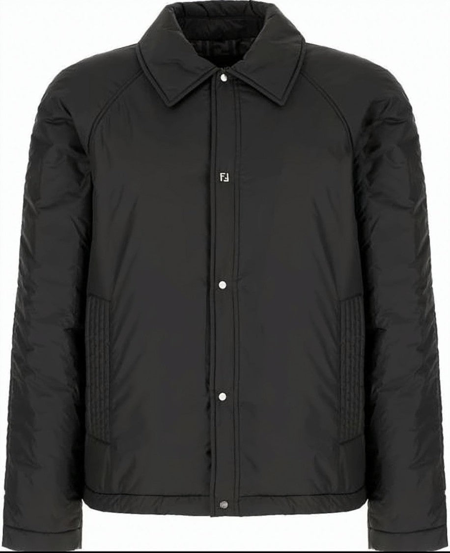 Fendi Boxy-Fit Black Jacket With Quilted Side Panels And Logo Detail