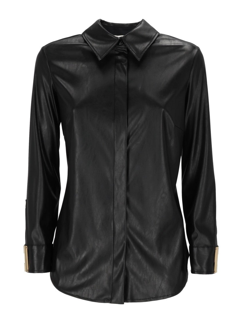 Elisabetta Franchi Black Shirt With Classic Collar And Metallic Gold Accents