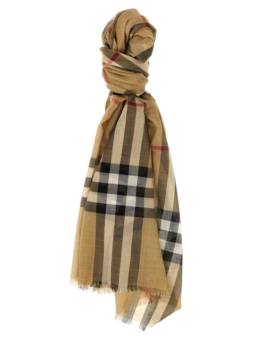 Burberry Fringed Check-Print Wool And Silk Scarf