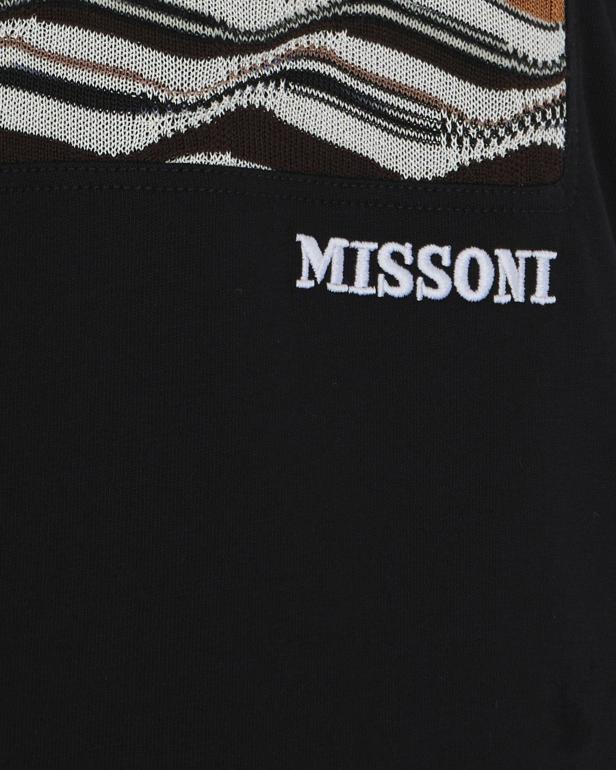 Missoni Black Cotton Jersey T-Shirt With Wave-Patterned Knit Insert