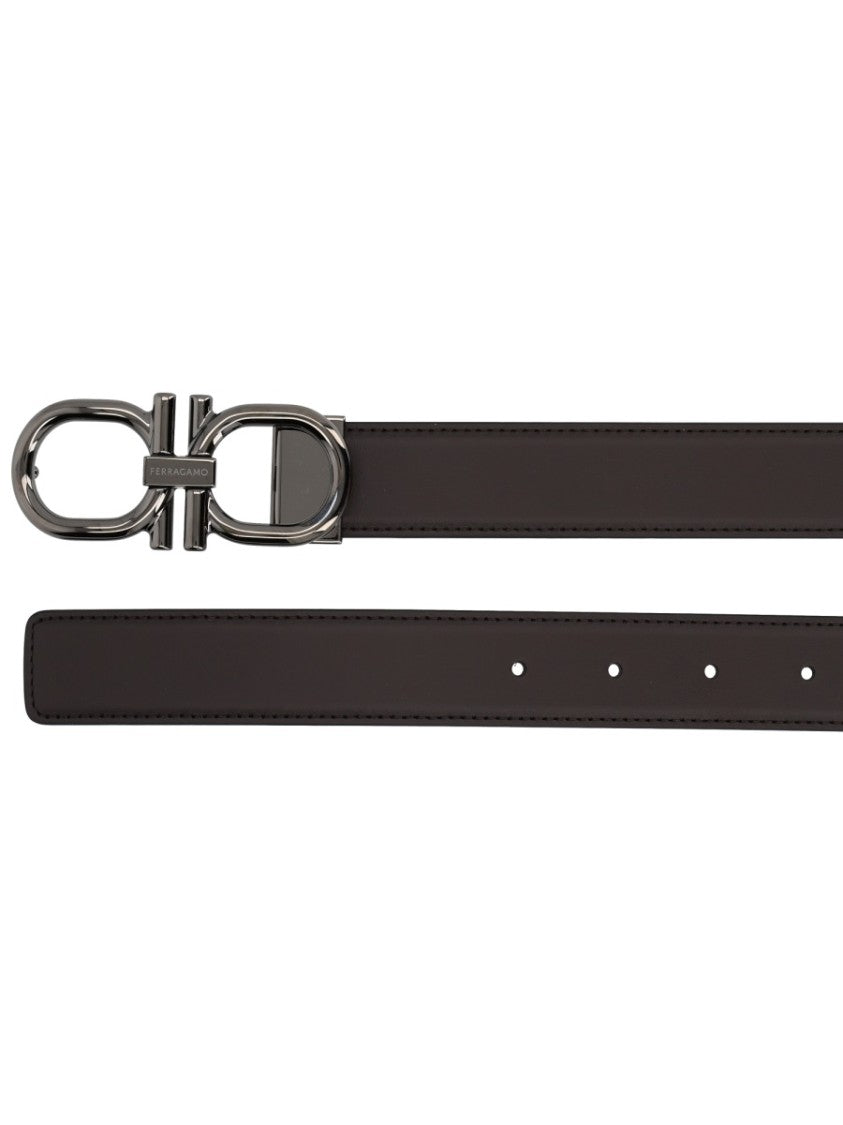 Ferragamo Dark Brown Leather Hooks Belt