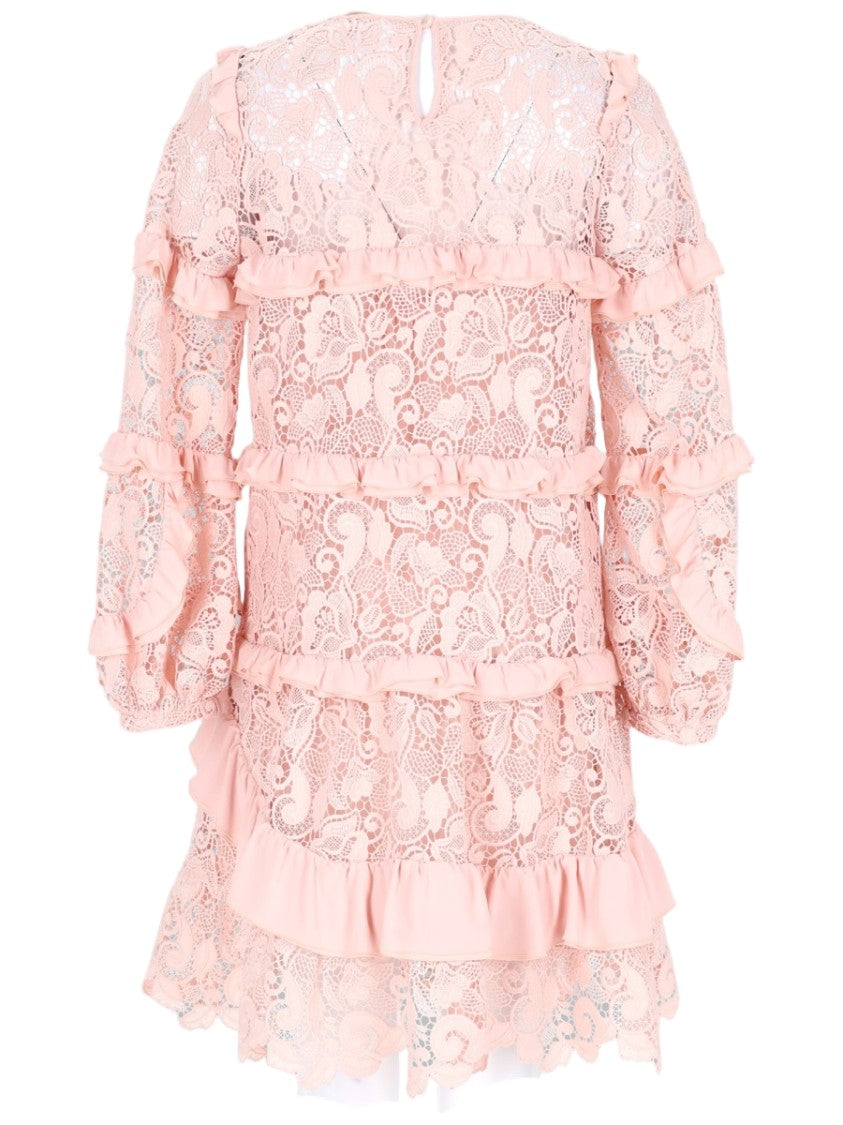N°21 Intricate Floral Lace Mini Dress With Ruffled Design