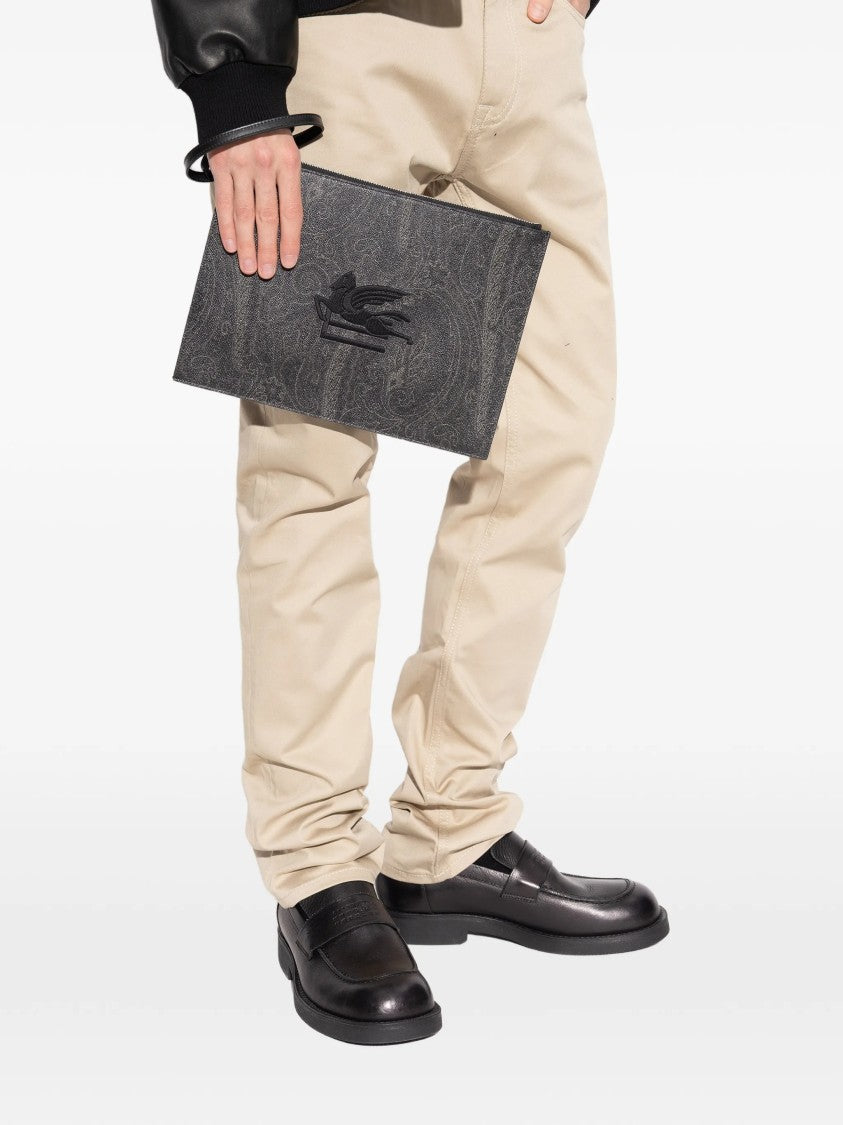 Etro Rectangular Black Paisley Embroidered Logo Pouch