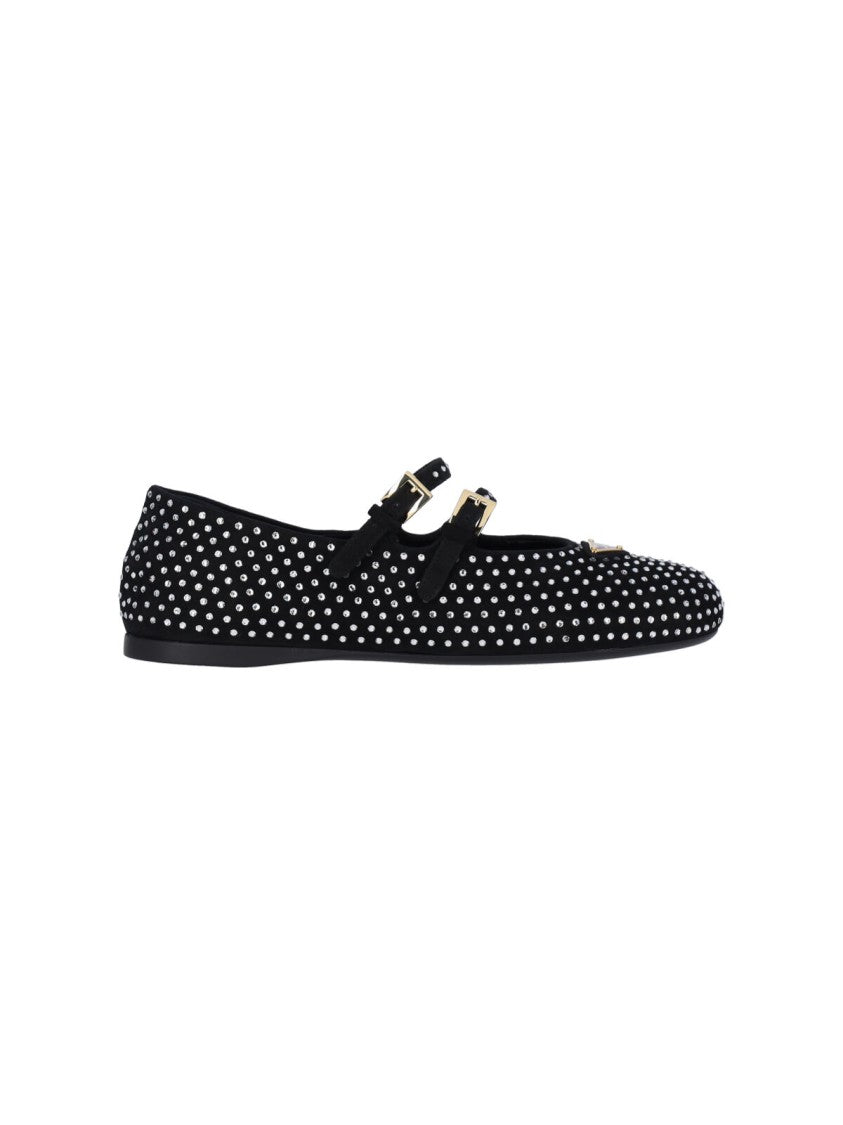 Prada Rhinestone Ballet Flats – Black