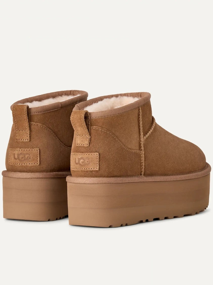 Ugg Brown Leather Ultra Mini Platform Ankle Boots