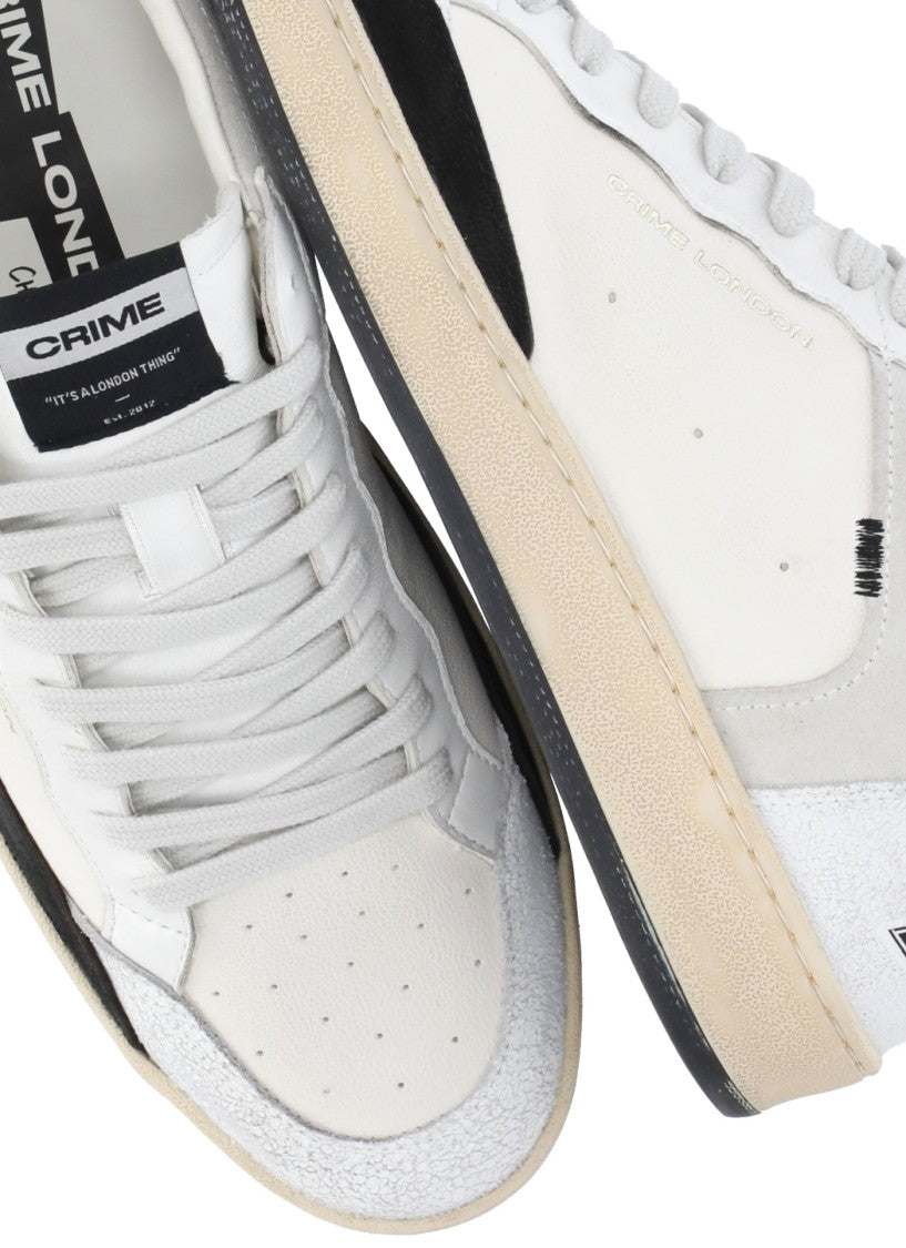 Crime London White Grey Suede Inserts Leather Sneakers