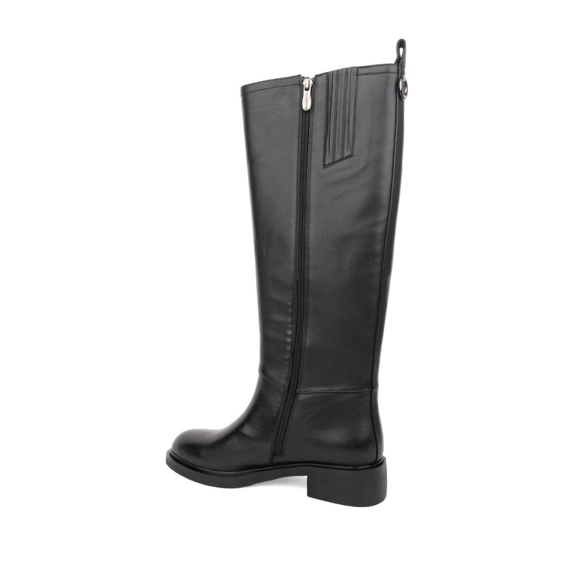 Linda Baumann Black Low Block Heel Refined Detail Leather Boots