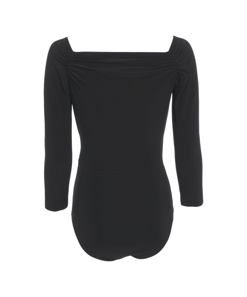 Norma Kamali Draped Wrap Bodysuit With Square Neckline