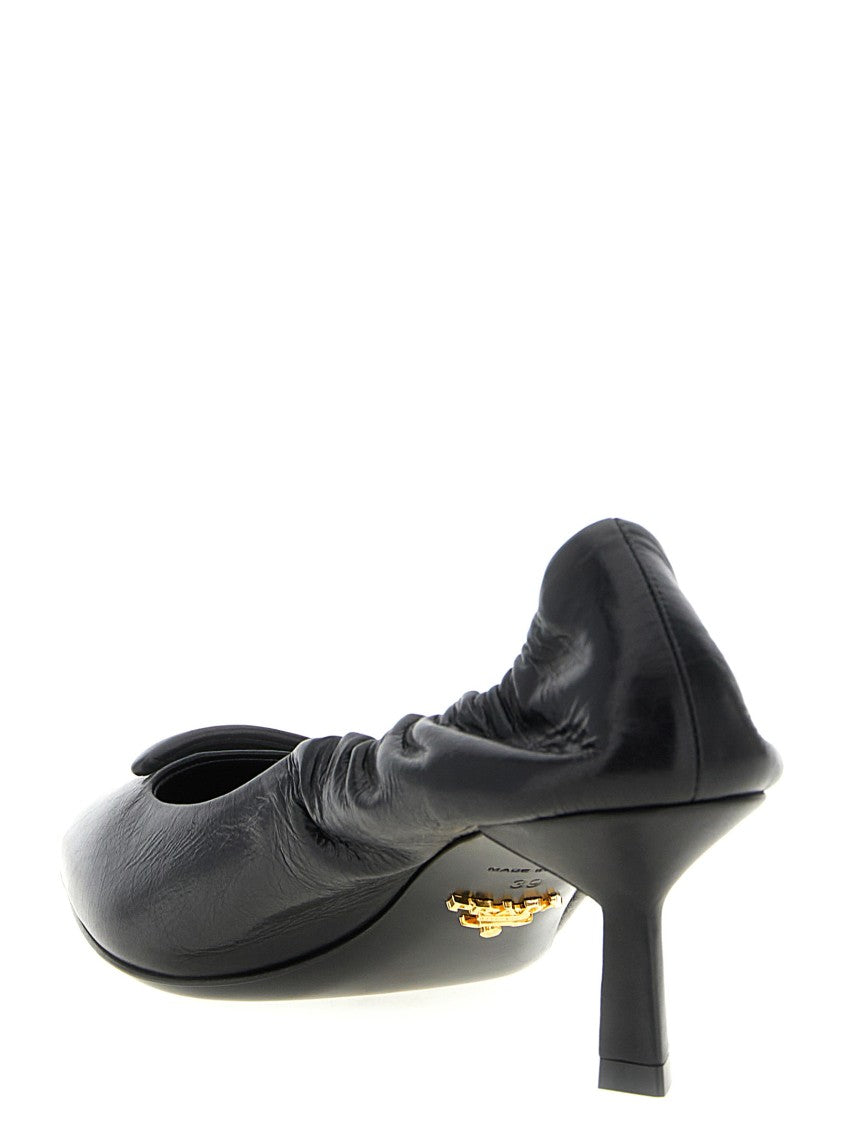 Prada Pointed Leather Pumps With Triangle Logo