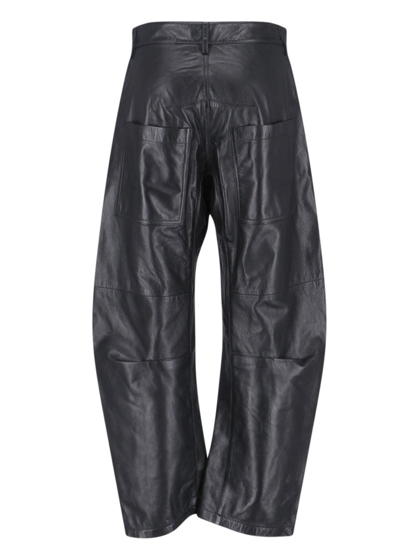 Nili Lotan "Shon" Leather Trousers, Black, Mid-Rise, Belt Loops, Button