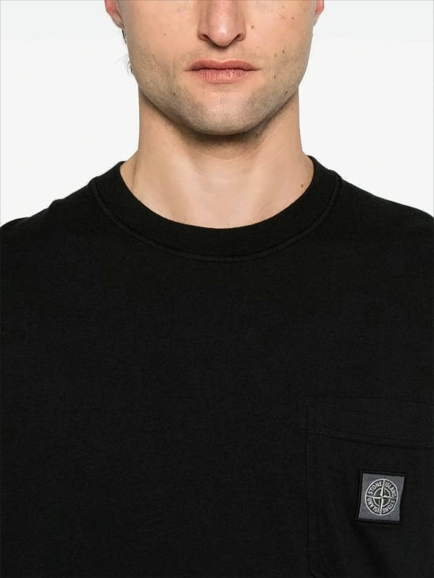 Stone Island Short-Sleeve Black T-Shirt With Logo Patch