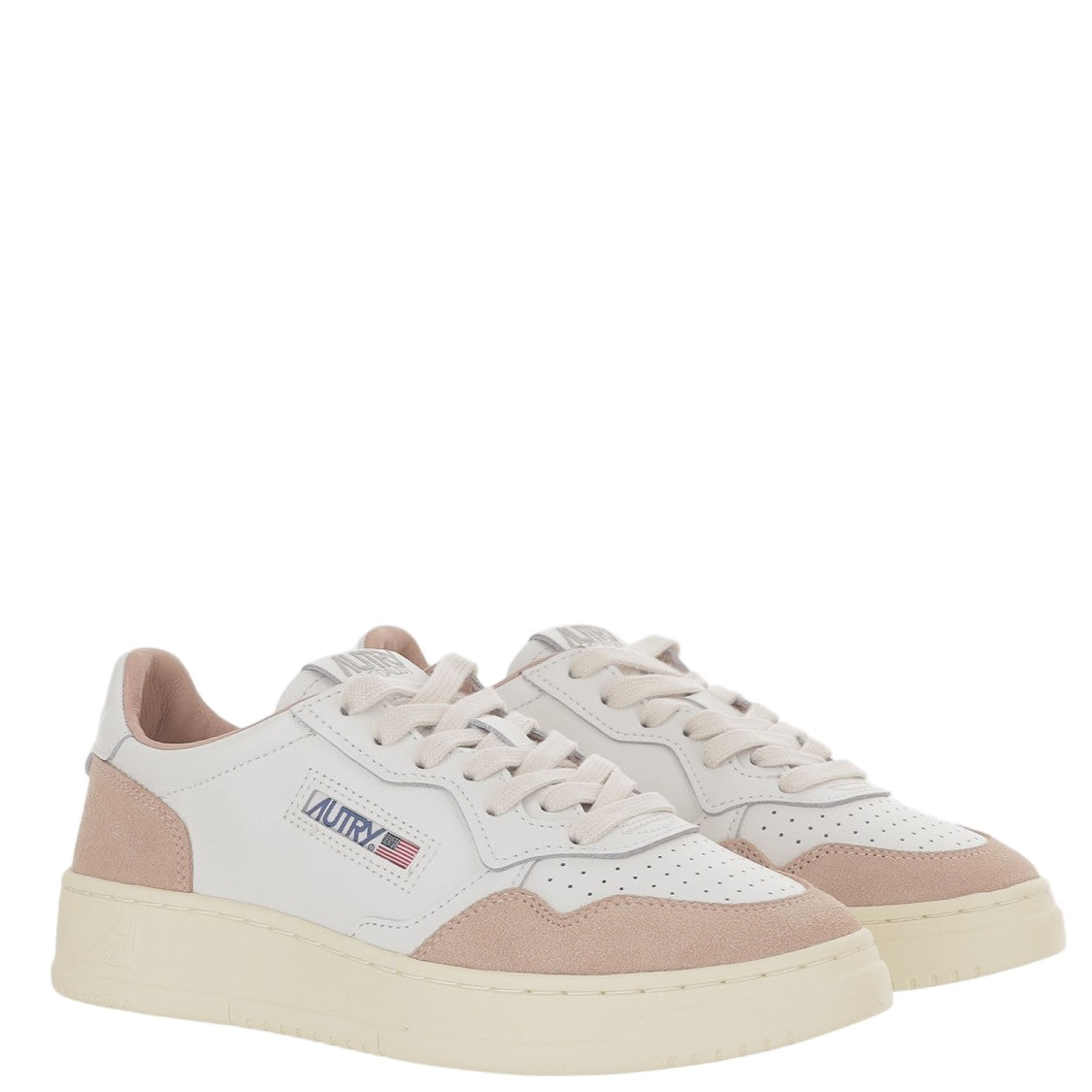 Autry Round Toe Leather Sneakers With Suede Inserts And Signature Logo