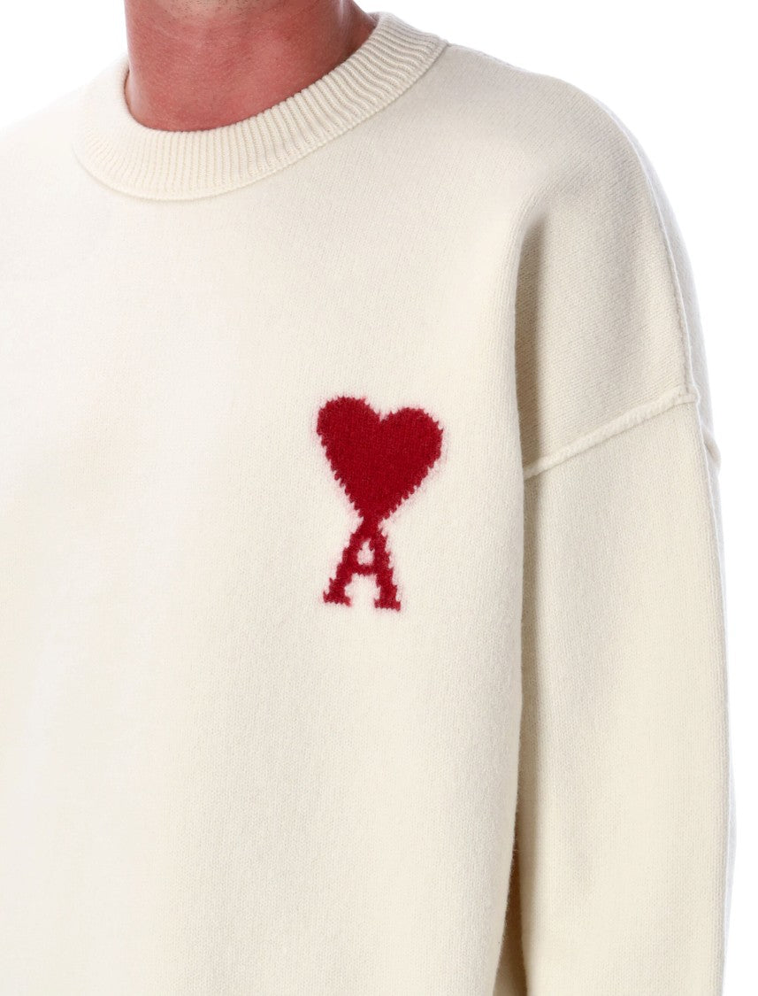 Ami Paris Relaxed-Fit Wool Sweater With Iconic Heart Intarsia