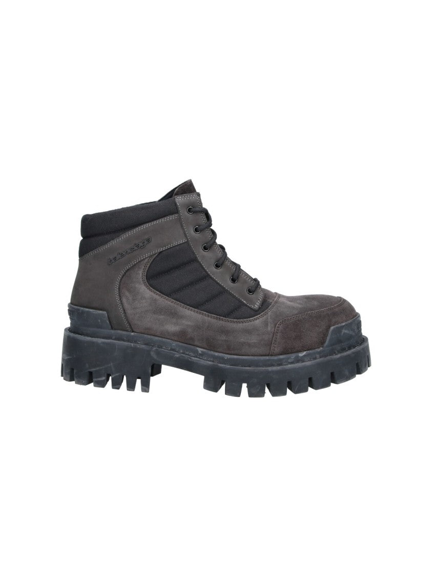 Balenciaga Brown Combat Strike Nubuck Leather Combat Boots