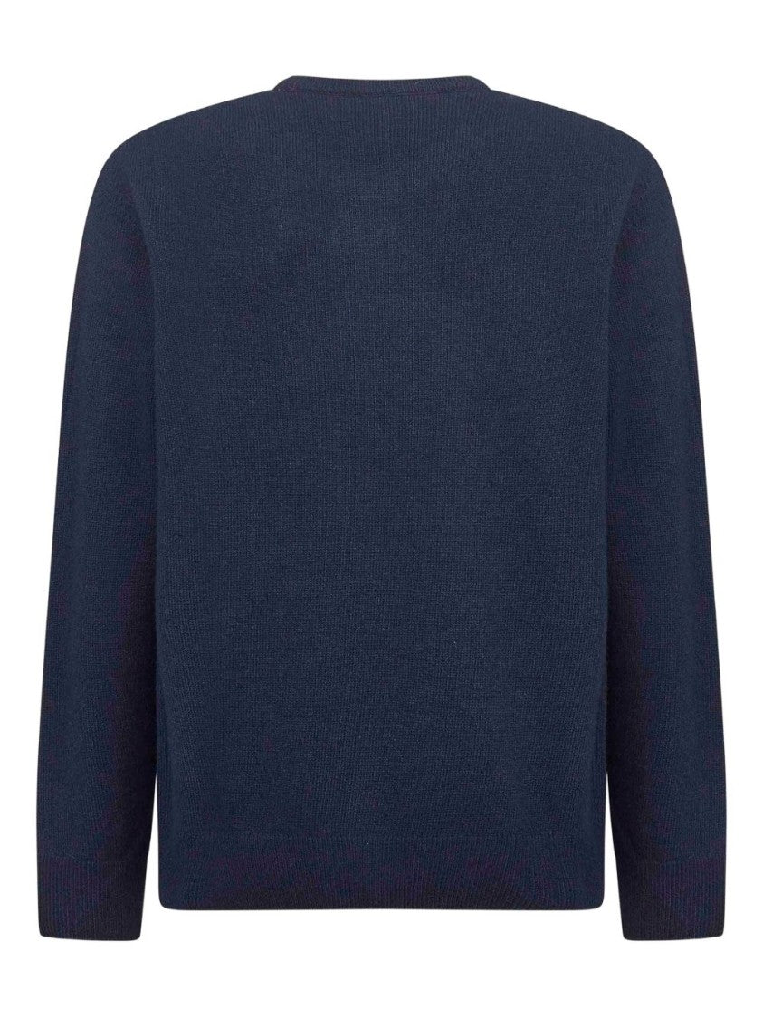 Mc2 Saint Barth Navy Blue Crew-Neck Sweater With Jacquard Lettering