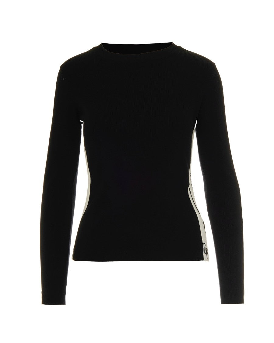 Elisabetta Franchi Viscose Sweater With Shiny Stripes – Black/Milk