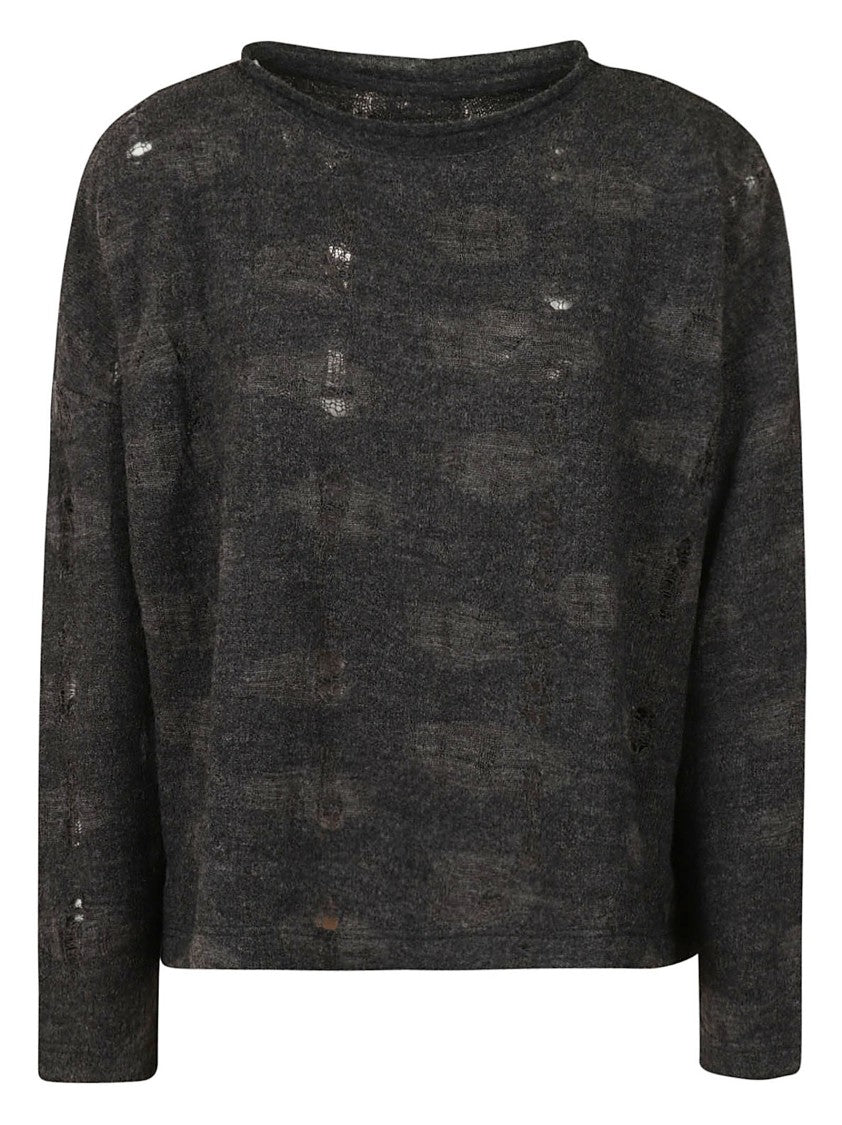 Yohji Yamamoto Distressed Charcoal Wool Blend Sweater