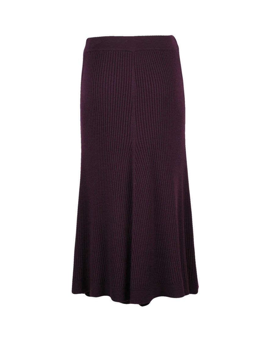 Victoria Beckham Purple Ribbed Merino Wool Long Skirt