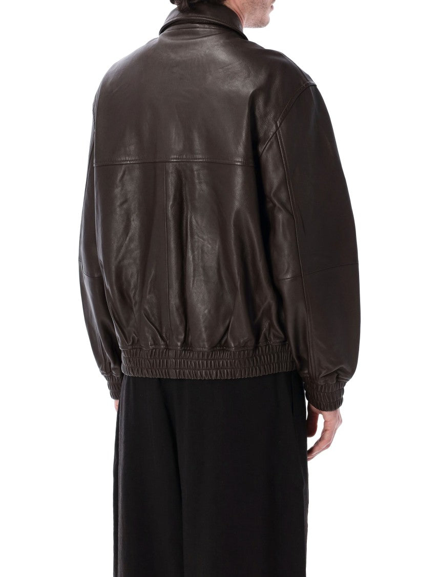 Studio Nicholson Soft Lambskin Leather Bomber Jacket With Shaped Collar