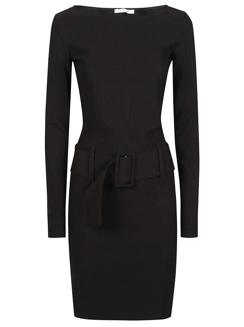 Patrizia Pepe Black Long Sleeve Round Neck Fitted Mini Dress