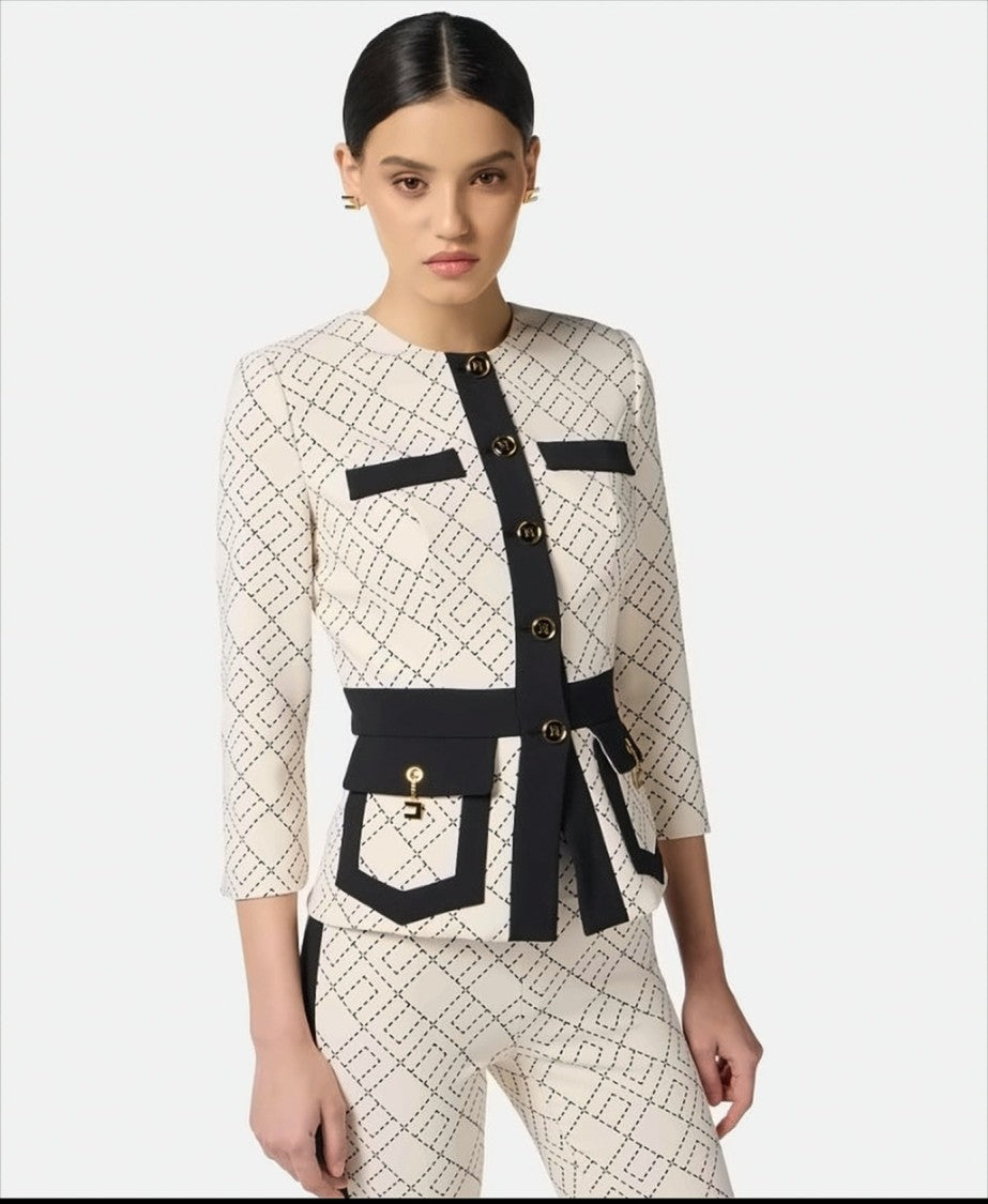 Elisabetta Franchi Double Crepe Jacket With Structured Shoulders