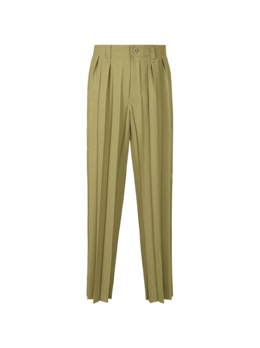 Homme Plissé Issey Miyake Straight Leg Khaki Pants With Accordion Pleats
