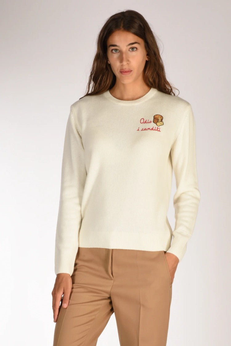 Mc2 Saint Barth Off-White Sweater With Playful Embroidery