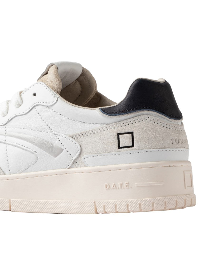 D.A.T.E White/Blue Torneo Pure Calf Leather Low-Top Sneakers