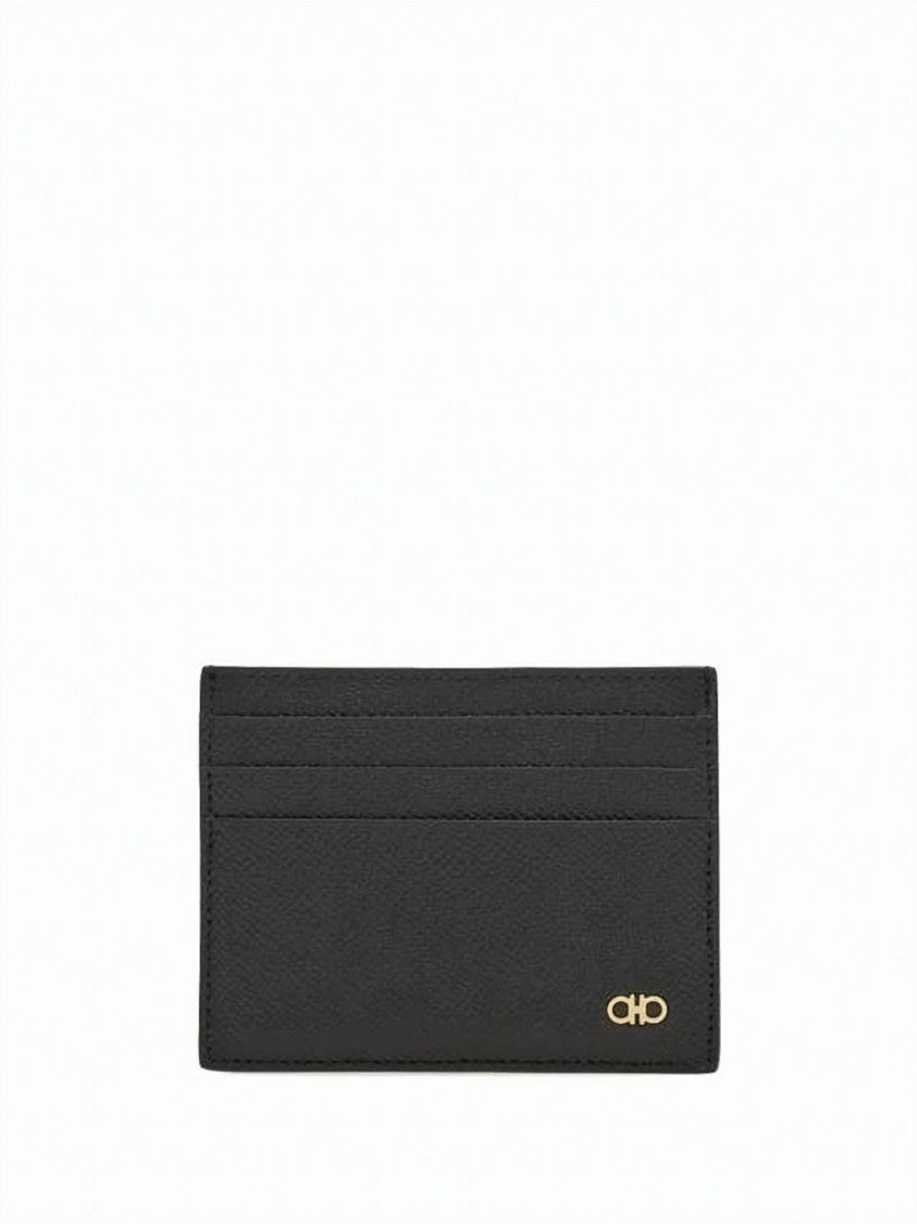 Salvatore Ferragamo Calf Leather Card Wallet With Metallic Logo Accent