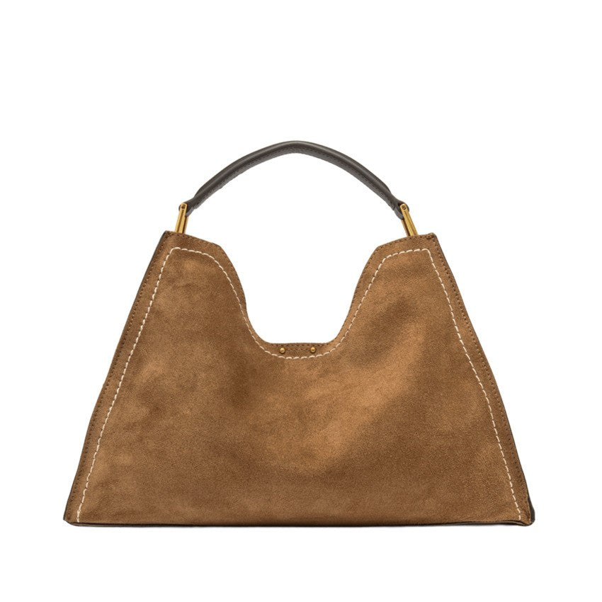 Gianni Chiarini Trapezoidal Suede Handbag With Metal Accents