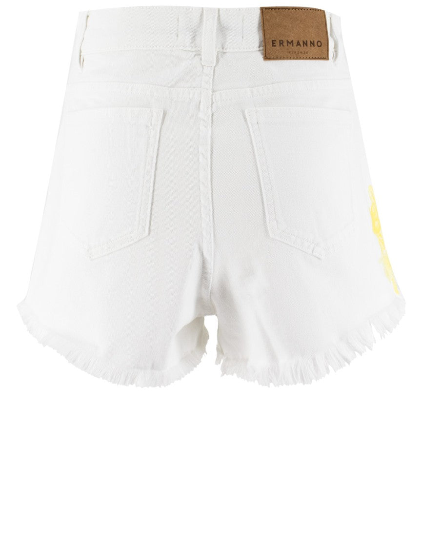 Ermanno Firenze Cotton Shorts With Floral Lace Appliqués