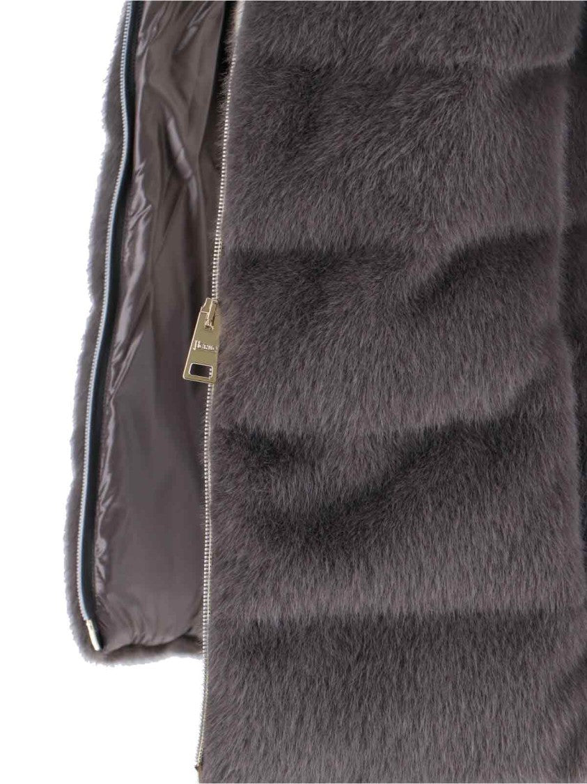 Herno Quilted High-Collar Grey Faux Fur Coat
