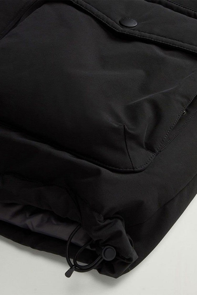 Woolrich Black Hooded Button-Front Cotton-Blend Jacket