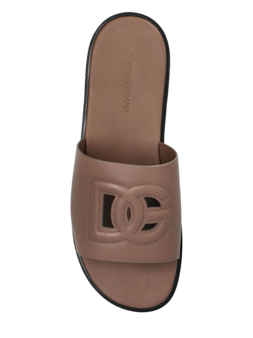 Dolce & Gabbana Brown Sandals With Design And Prominent Logo