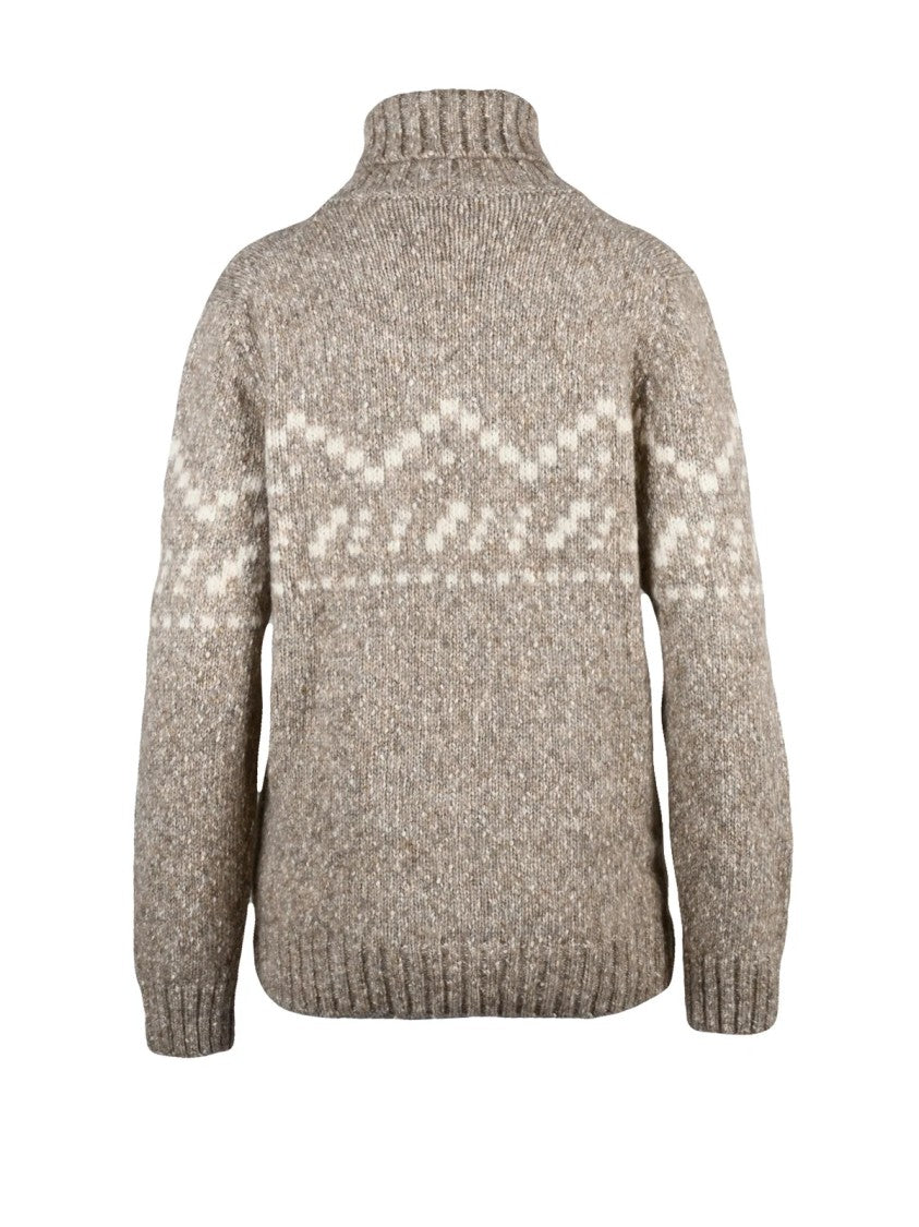 Officina Filati Beige Geometric Cotton-Blend Turtleneck Sweater