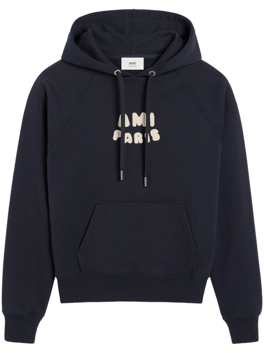 Ami Navy Blue Sweatshirt With Drawstring Hood