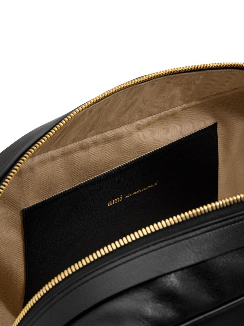 Ami Paris Black Silk Nylon Gold Hardware Rectangular Shoulder Bag