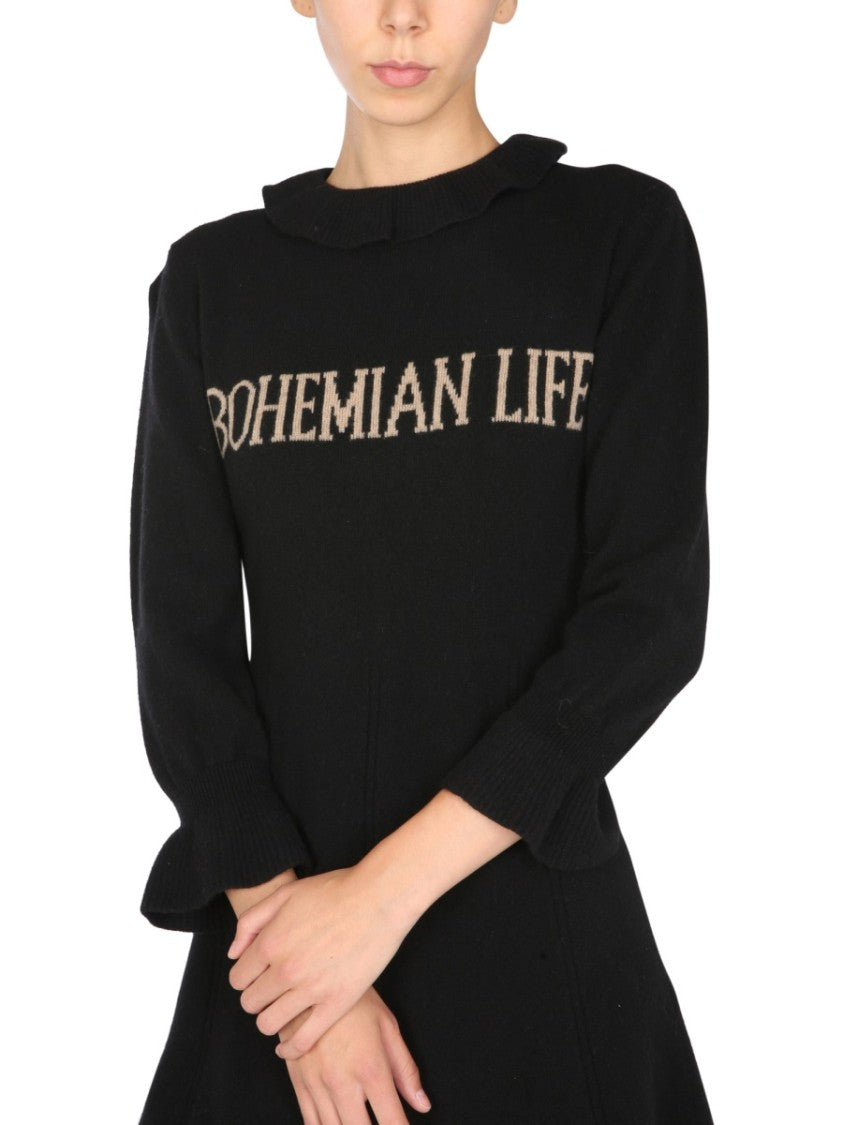 Alberta Ferretti High-Neck Mini Dress With Ruffled Details