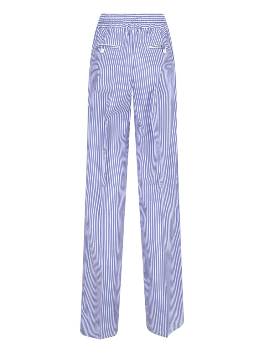 Kiton Light Blue Wide-Leg Striped Silk Trousers